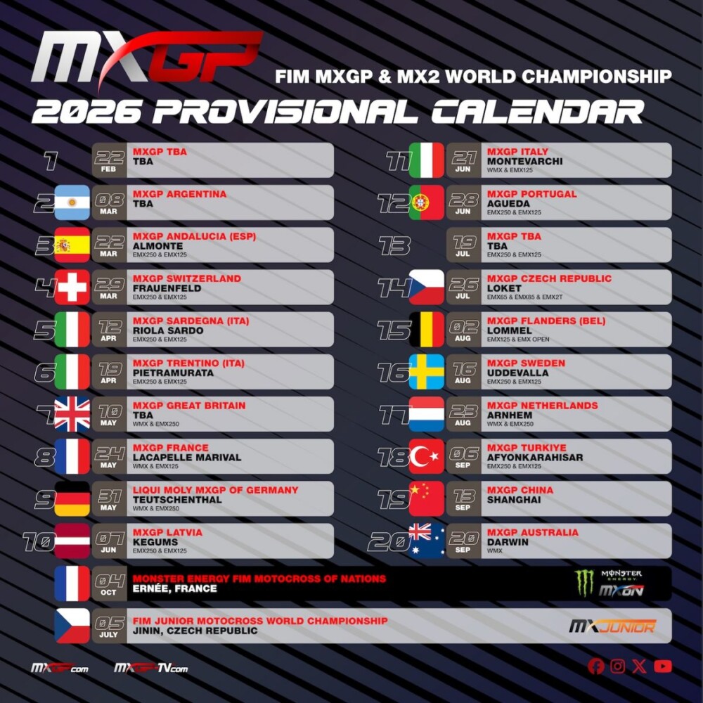 Provisional 2026 FIM MXGP Calendar